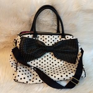 Betsy Johnson Black Cream Polka Dot Bow Tote